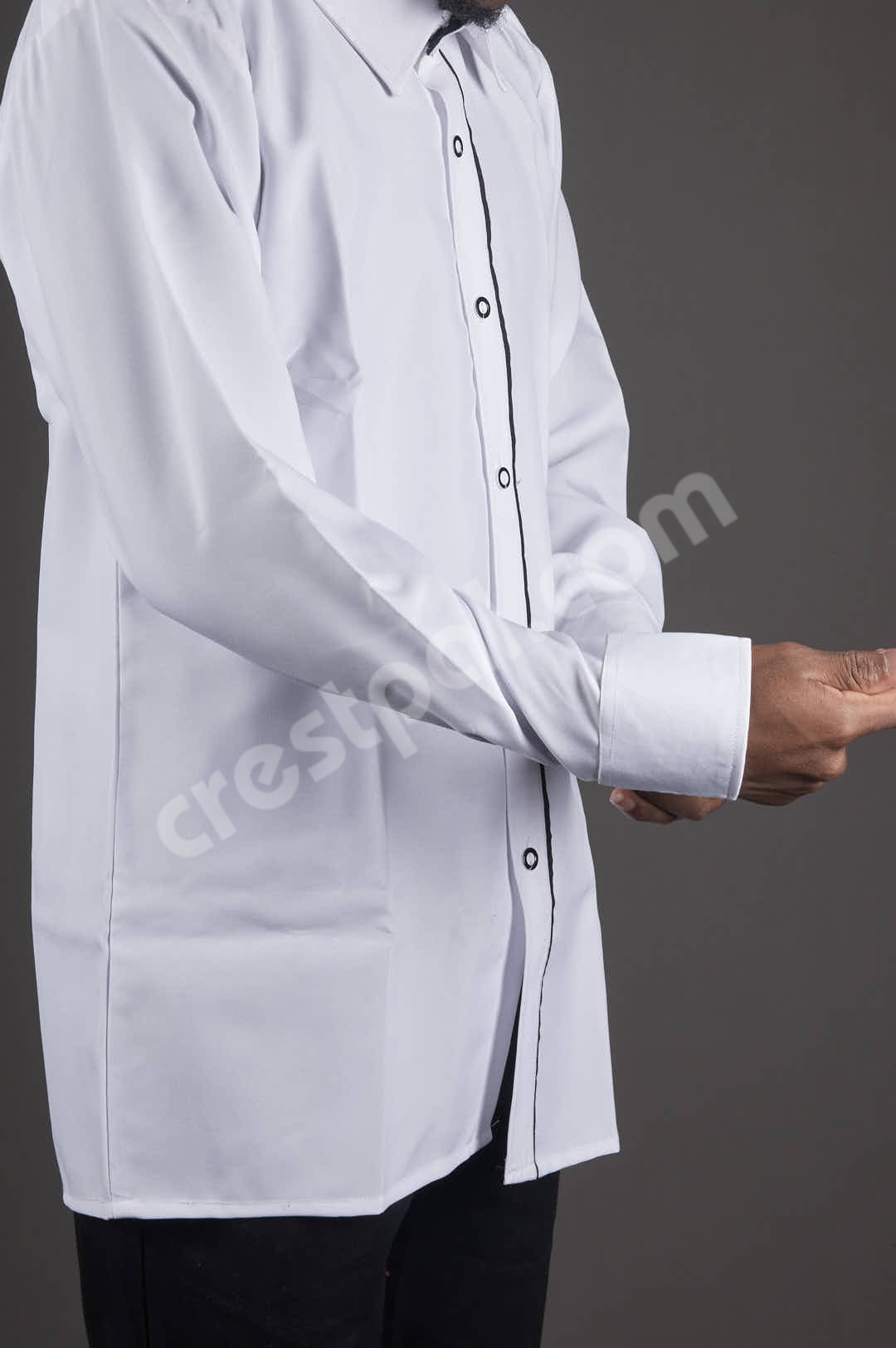 Formalwear White Dress Shirt With Black Waistcoat — front view on model