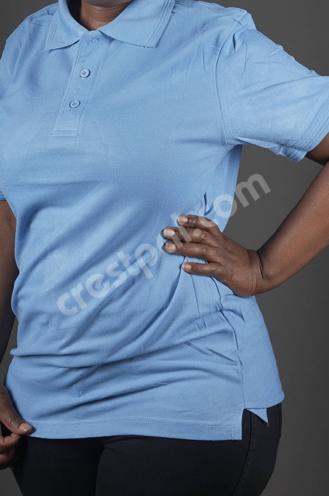 Polo Sky Blue Solid — collar and placket detail