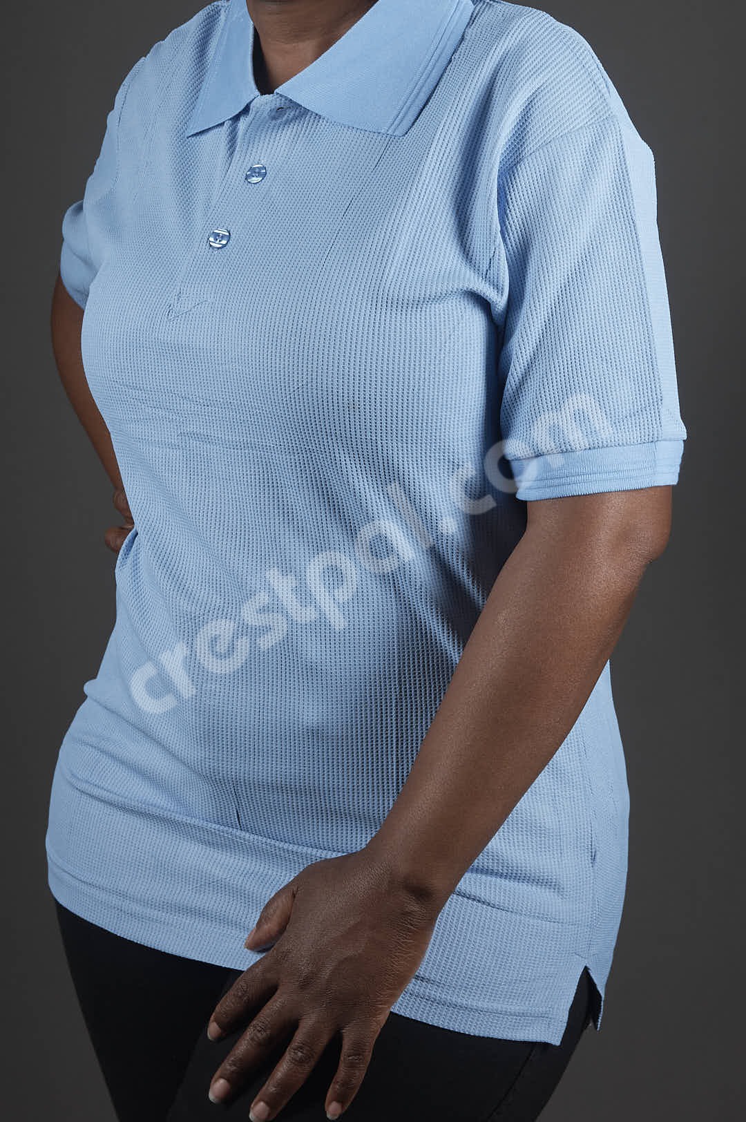 Polo Sky Blue Textured — collar and placket detail