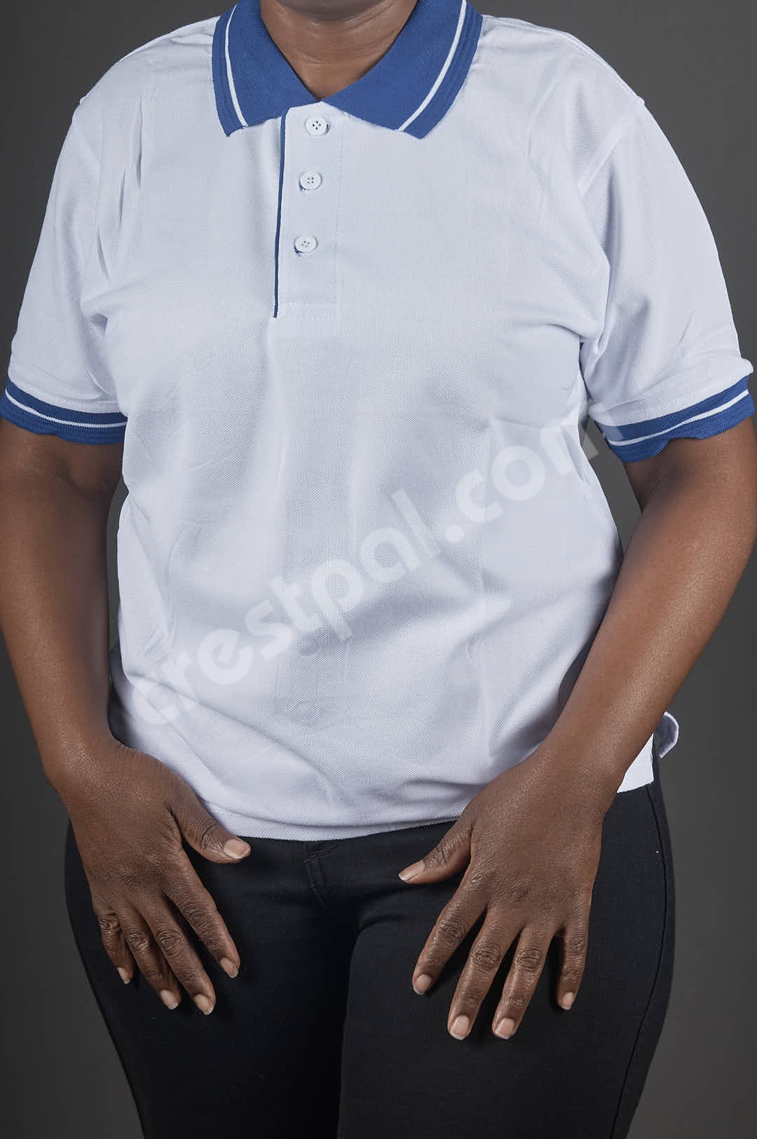 Polo White Blue Collar — collar and placket detail