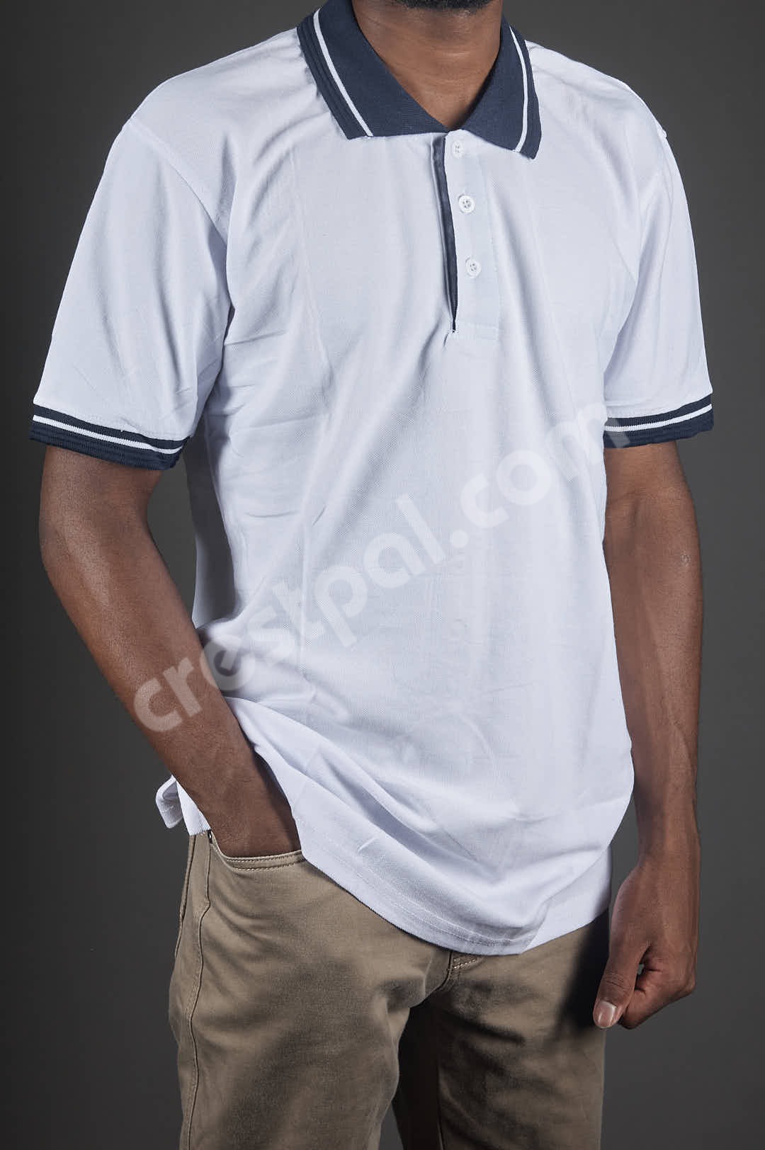 Polo White Navy Blue Collar — collar and placket detail