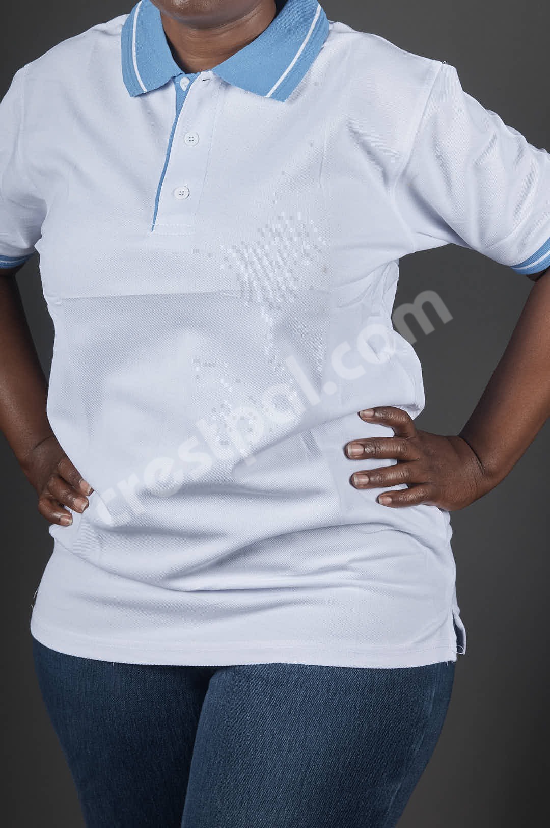 Polo White Sky Blue Collar — collar and placket detail