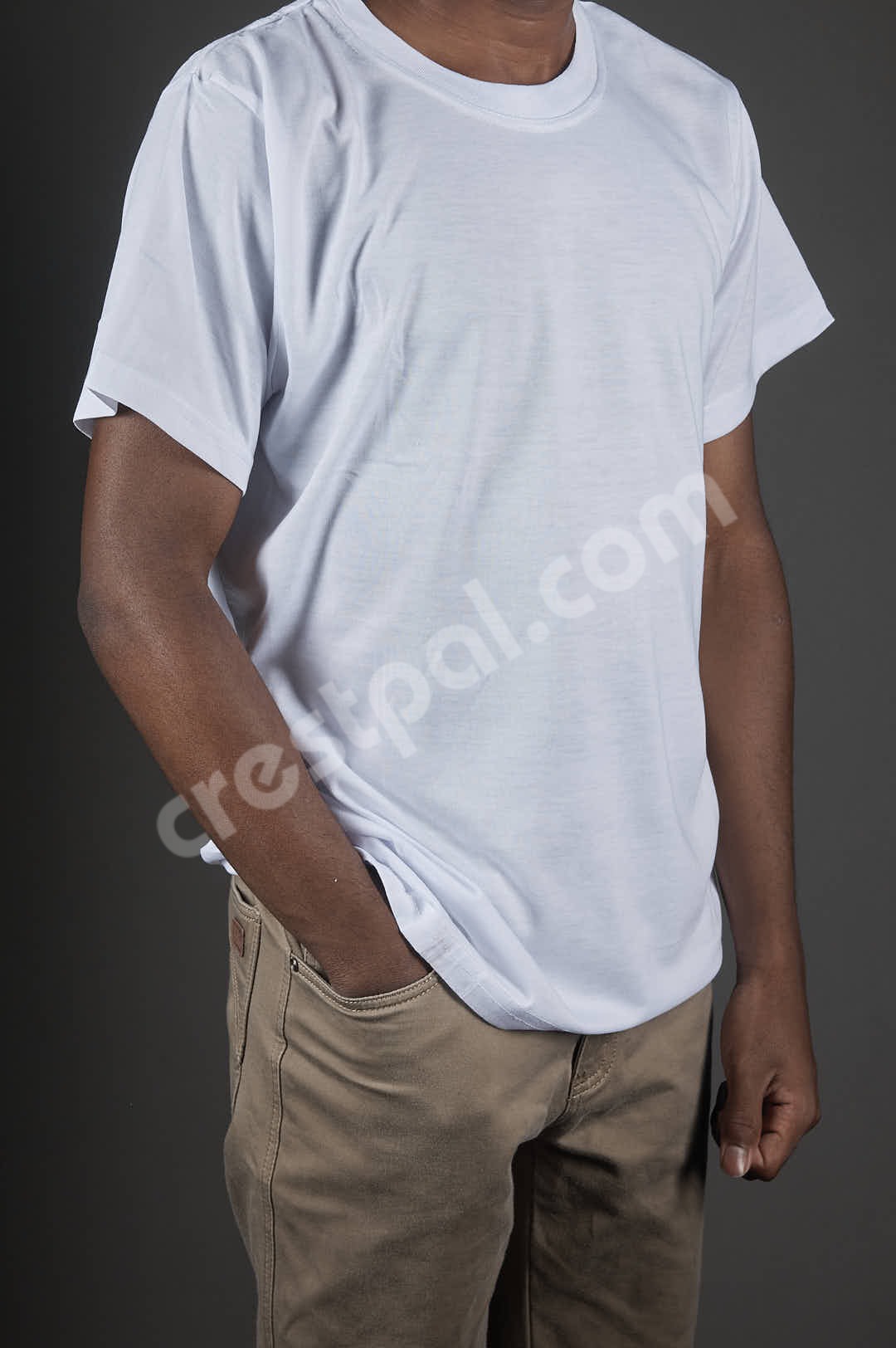 Roundneck White — collar and placket detail